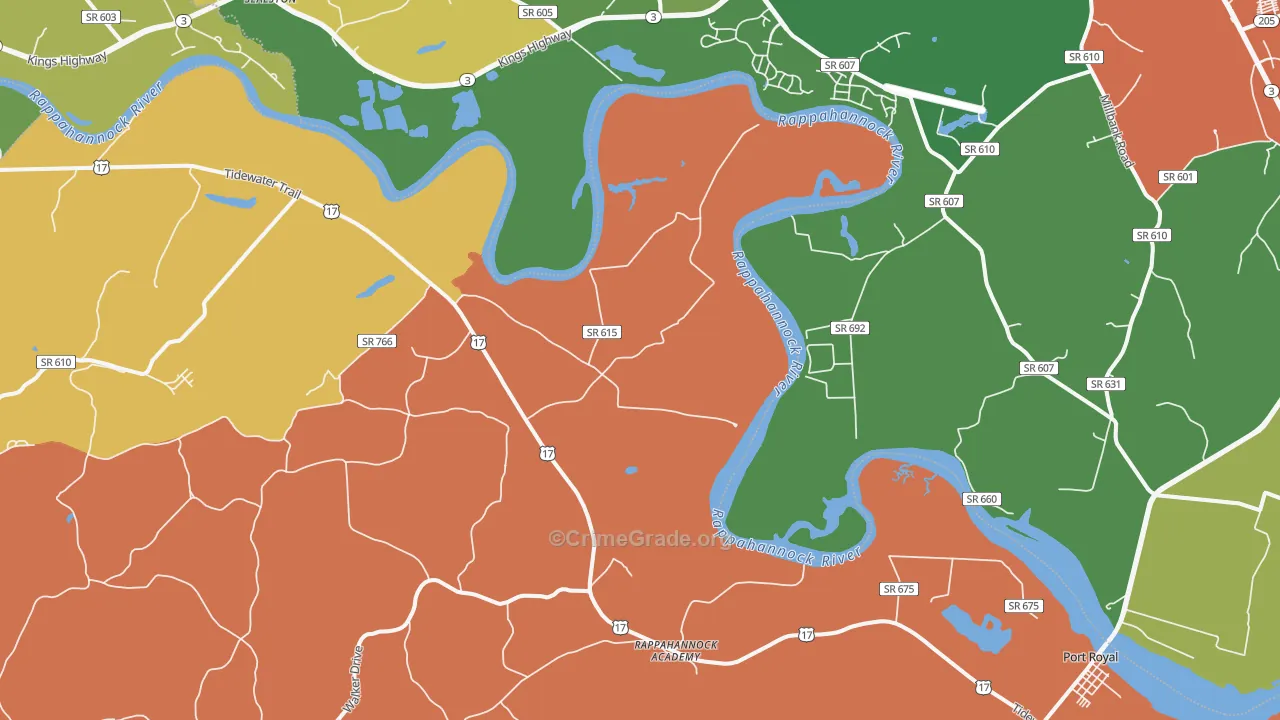 Rappahannock Academy, VA Map of Burglary Rates