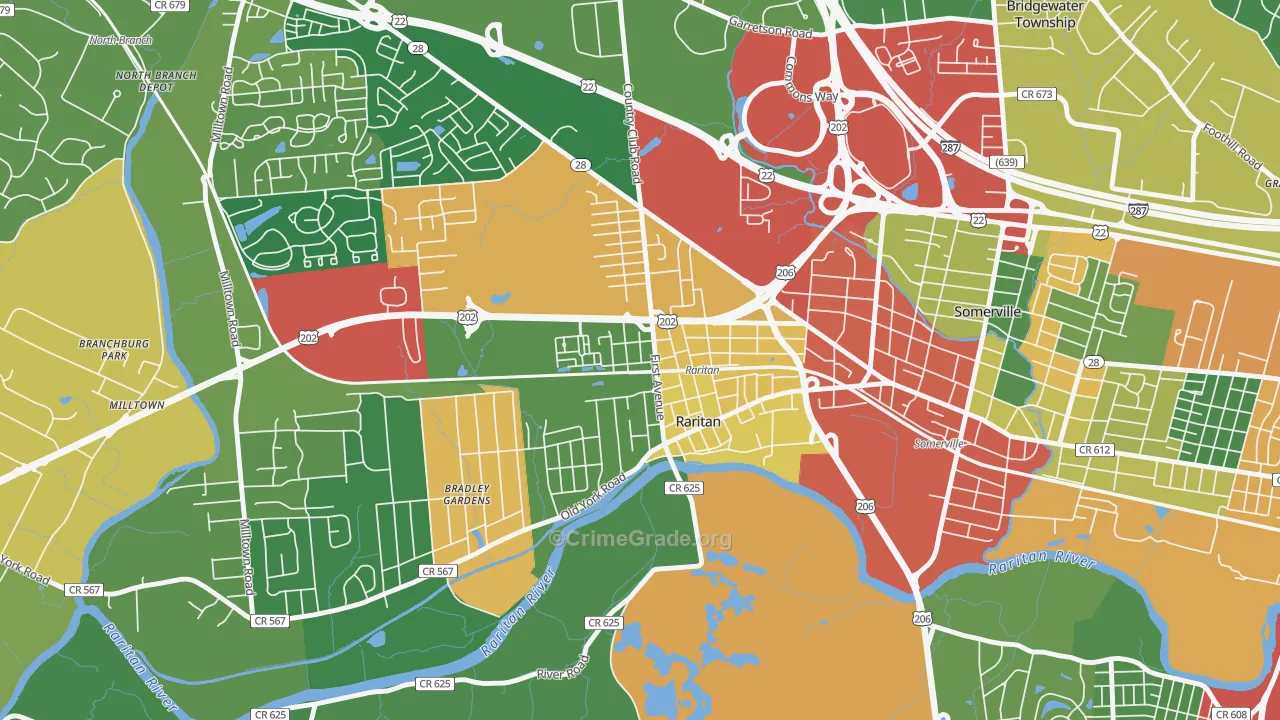 Raritan, NJ Map of Burglary Rates