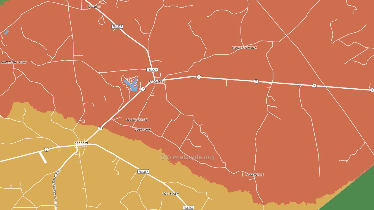 Ratcliff, TX Map of Burglary Rates