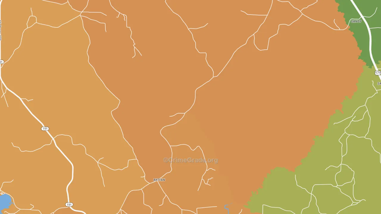 Rattan, LA Map of Burglary Rates