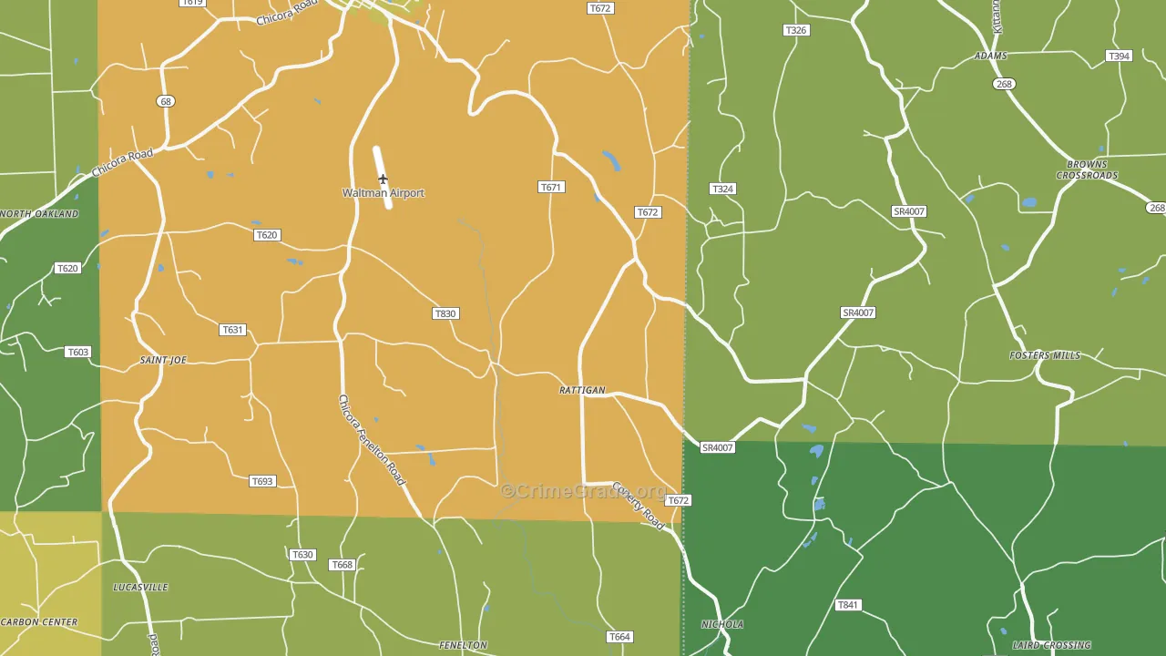 Rattigan, PA Map of Burglary Rates