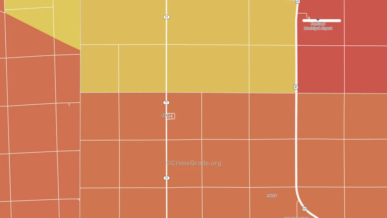 Raub, IN Map of Burglary Rates