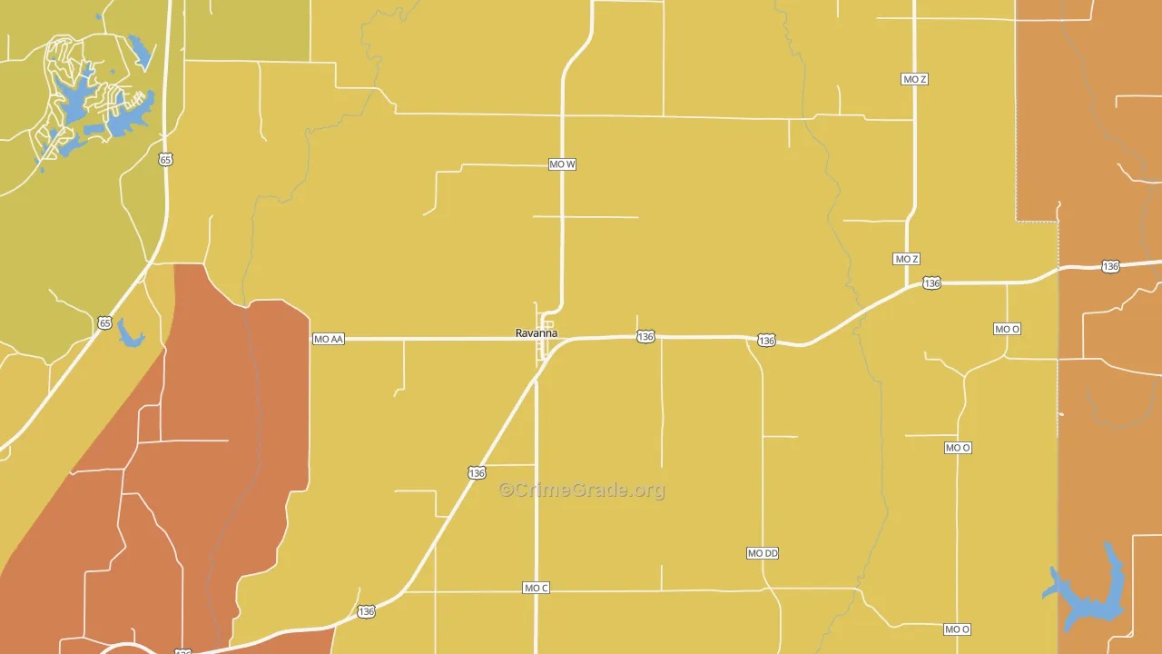 Ravanna, MO Map of Burglary Rates