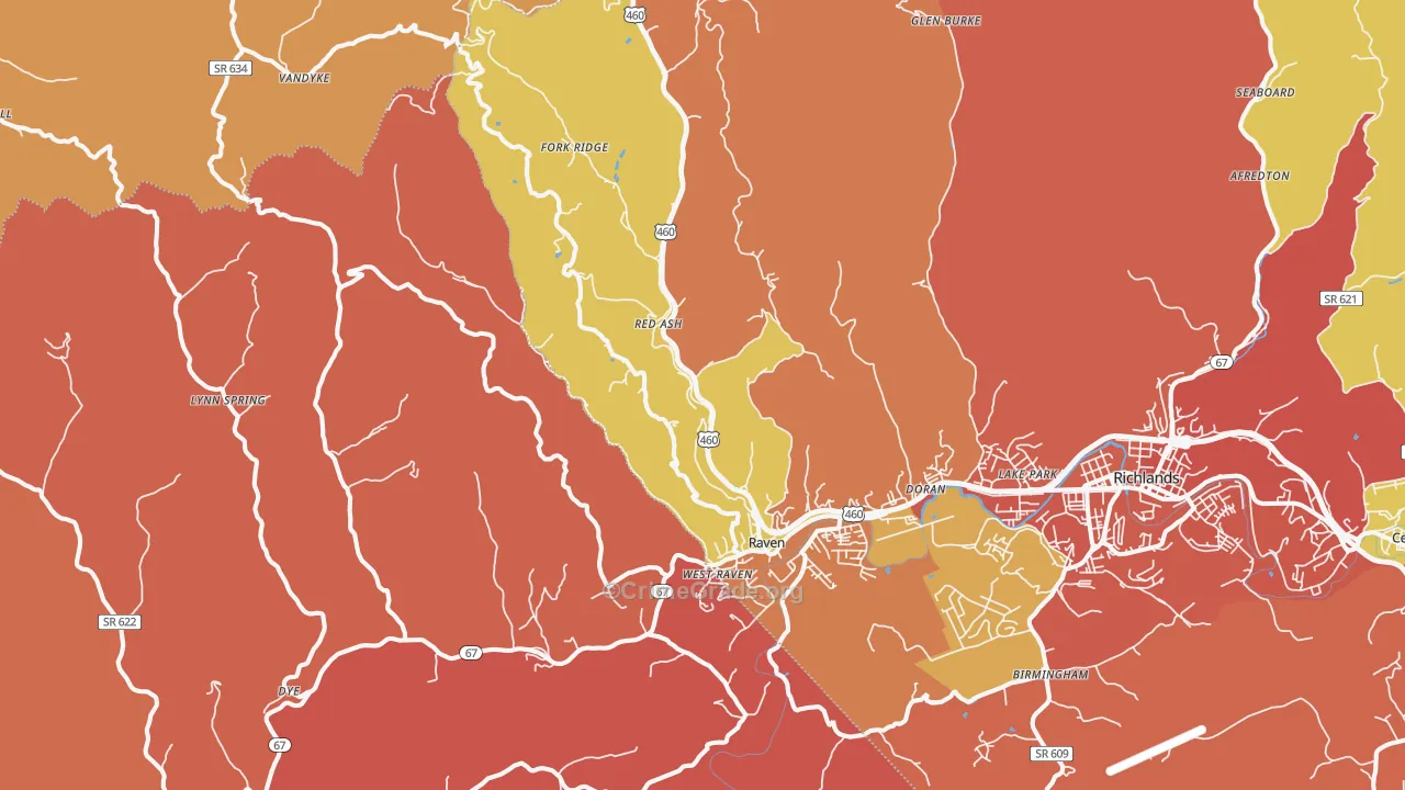 Raven, VA Map of Burglary Rates