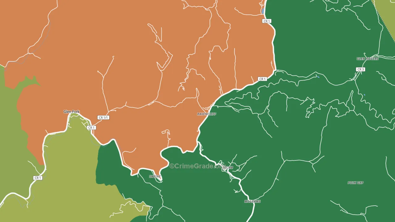 Ravencliff, WV Map of Burglary Rates
