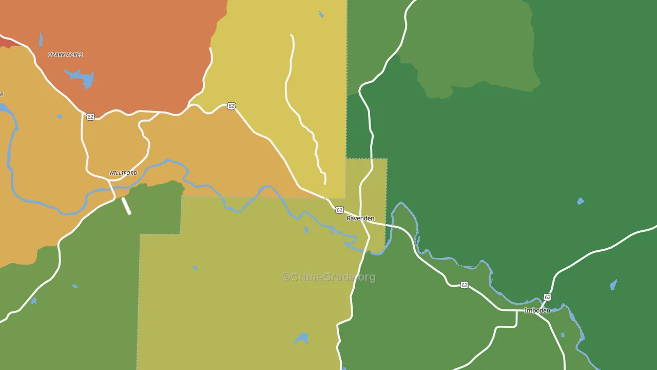 Ravenden, AR Map of Burglary Rates