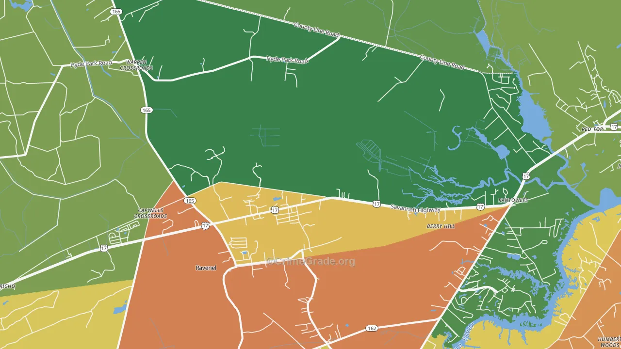 Ravenel, SC Map of Burglary Rates
