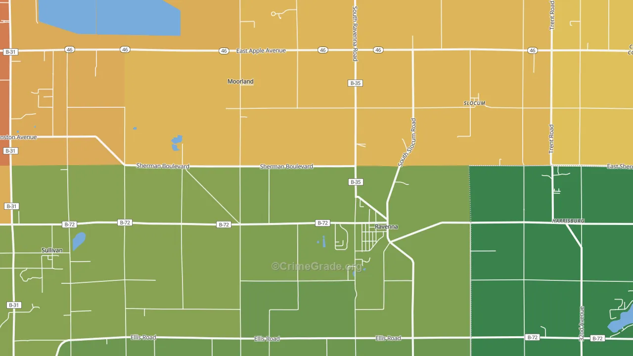 Ravenna, MI Map of Burglary Rates