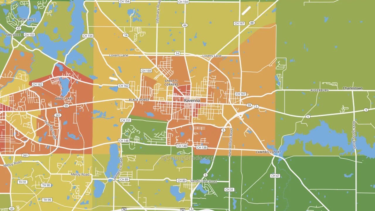 Ravenna, OH Map of Burglary Rates