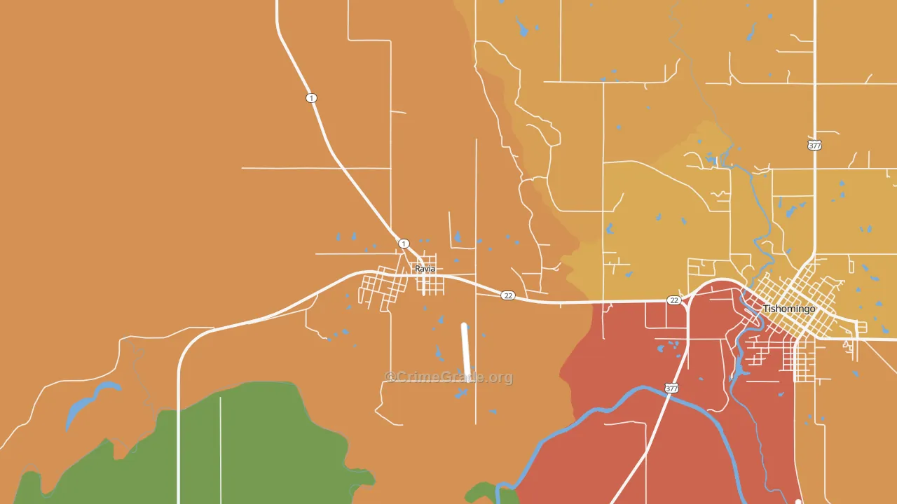 Ravia, OK Map of Burglary Rates