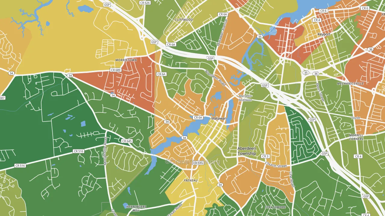 Ravine Gardens, Matawan, NJ Map of Burglary Rates