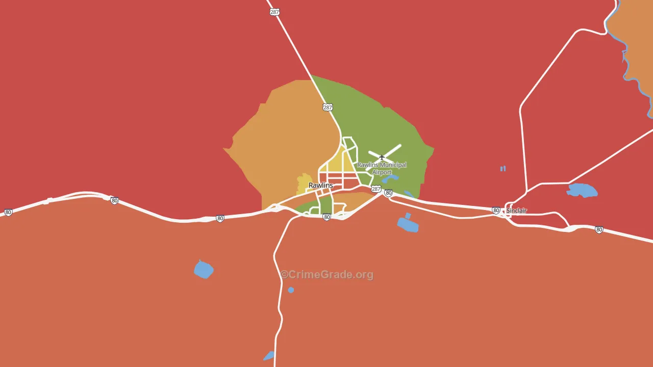 Rawlins, WY Map of Burglary Rates