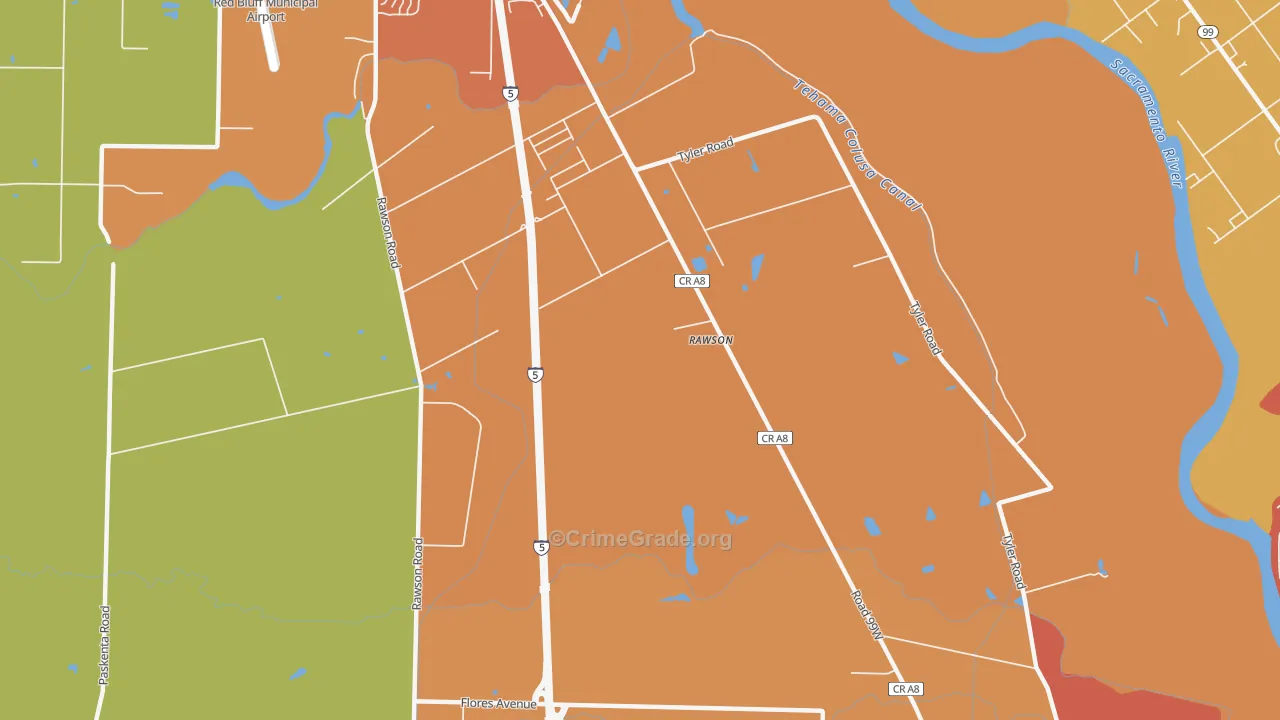 Rawson, CA Map of Burglary Rates