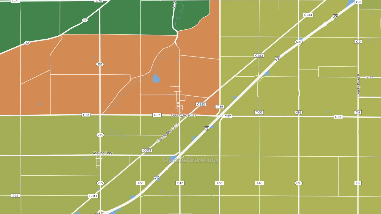Rawson, OH Map of Burglary Rates