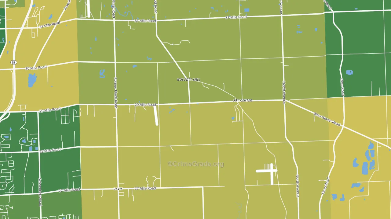 Ray, MI Map of Burglary Rates