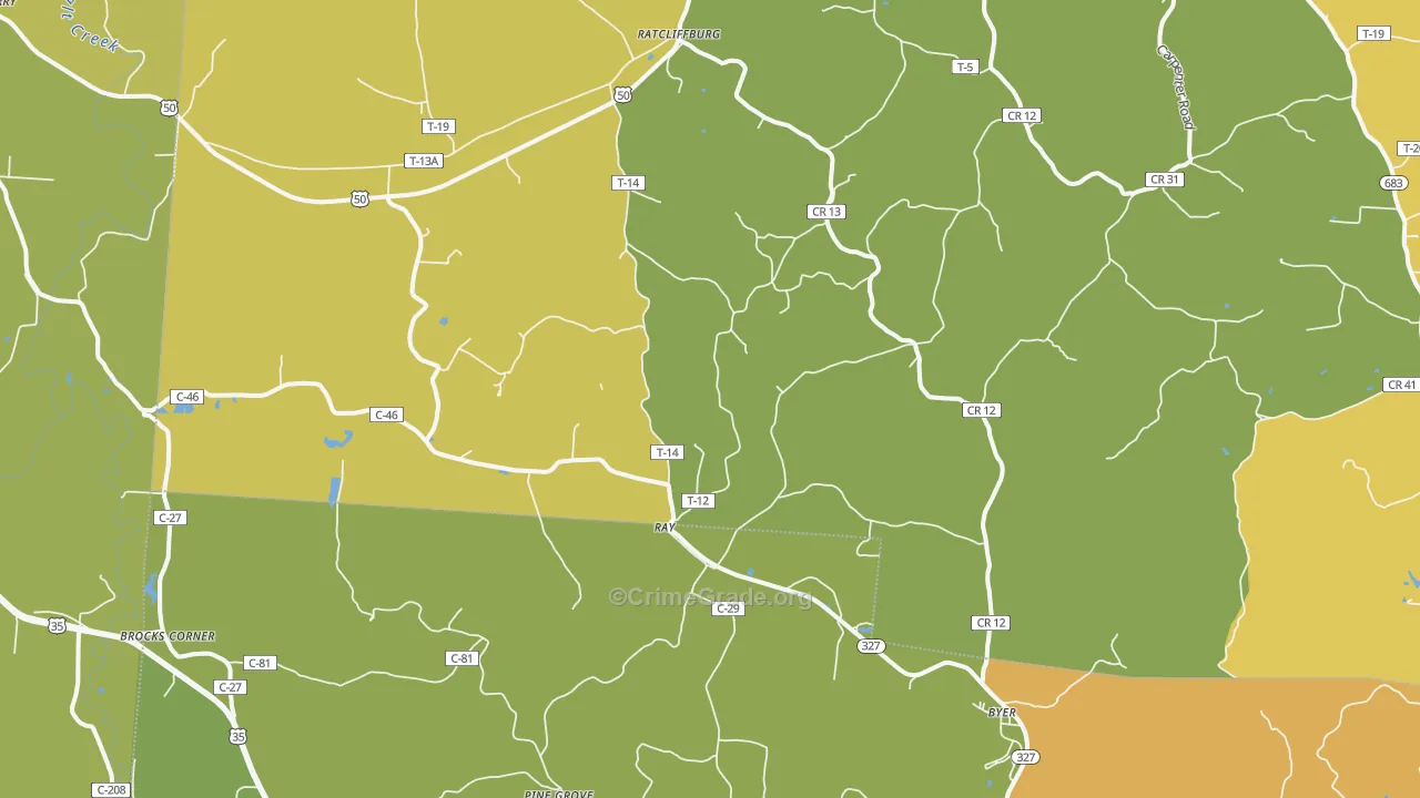 Ray, OH Map of Burglary Rates