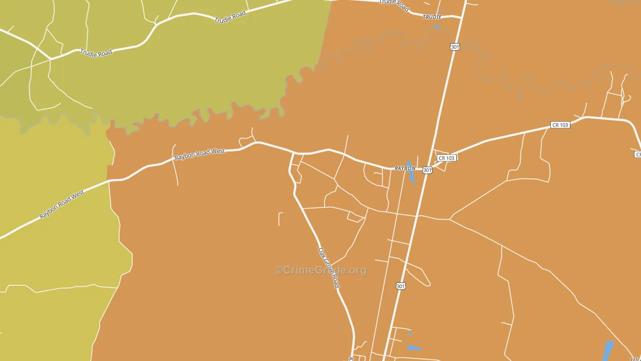 Raybon, GA Map of Burglary Rates