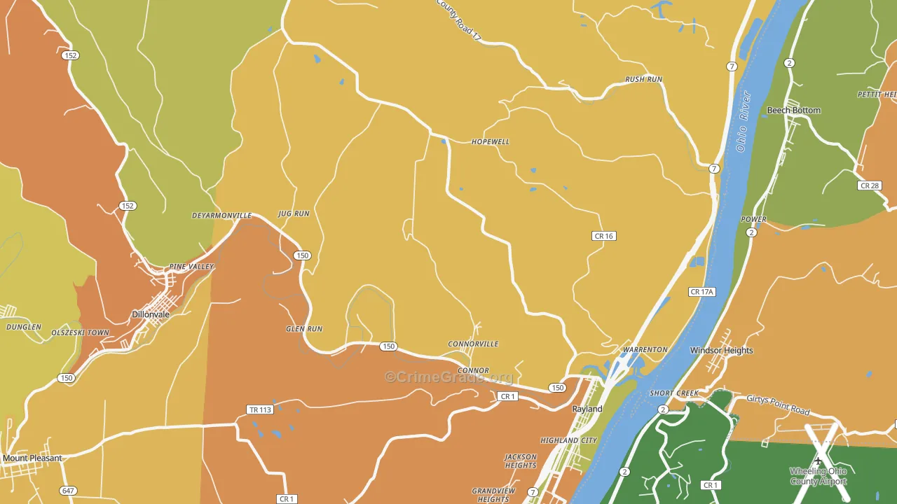 Rayland, OH Map of Burglary Rates
