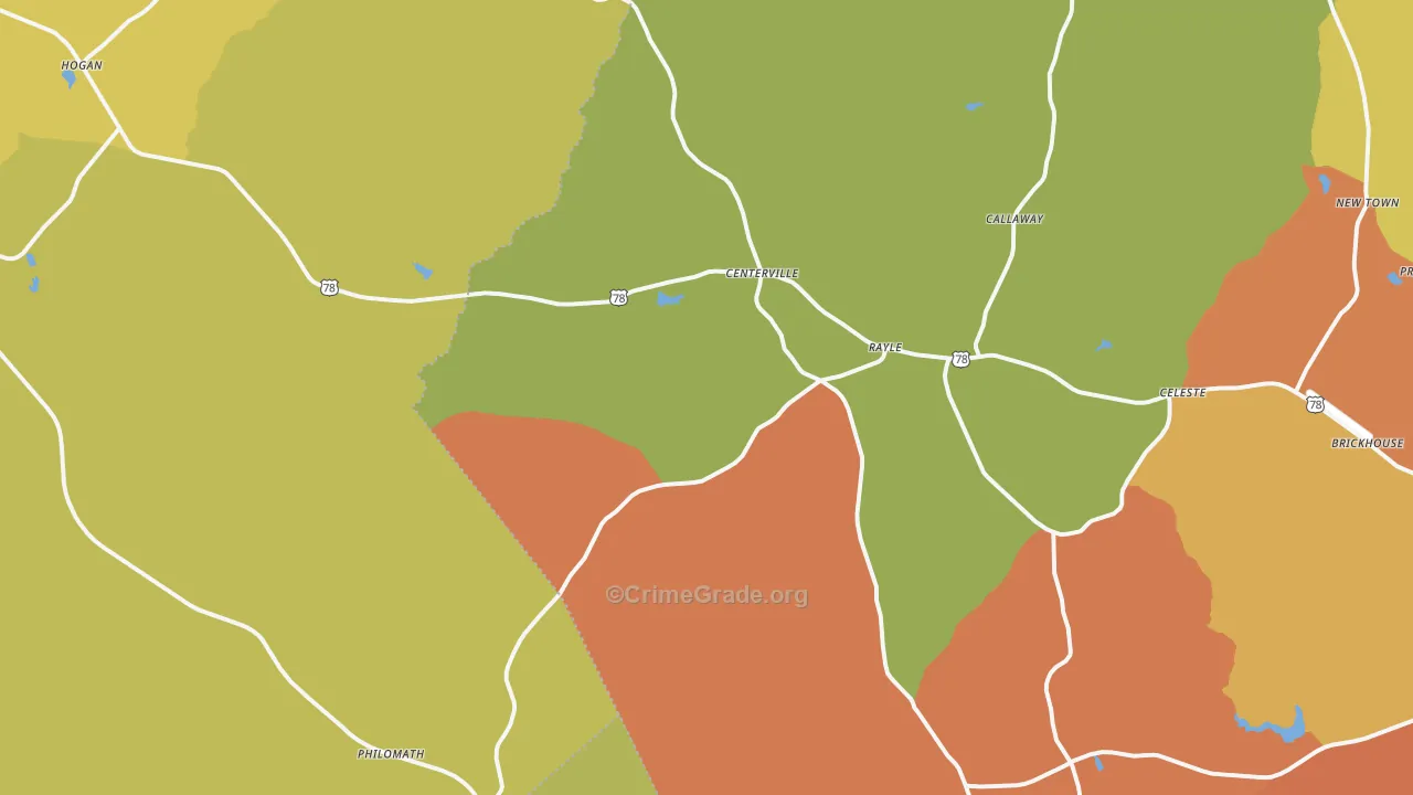 Rayle, GA Map of Burglary Rates