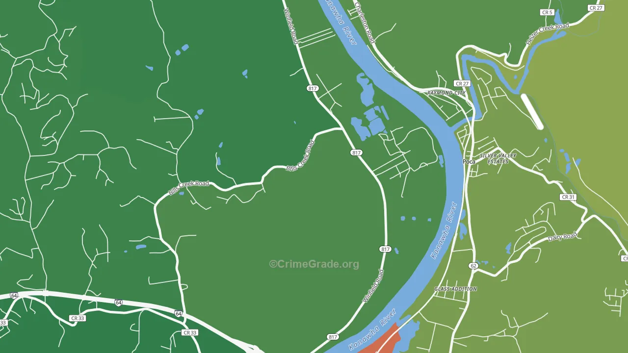 Raymond City, WV Map of Burglary Rates