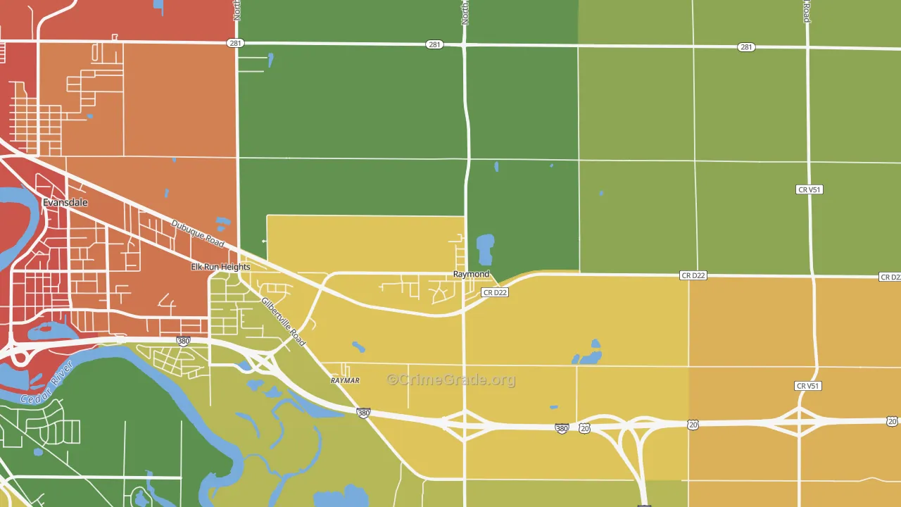 Raymond, IA Map of Burglary Rates