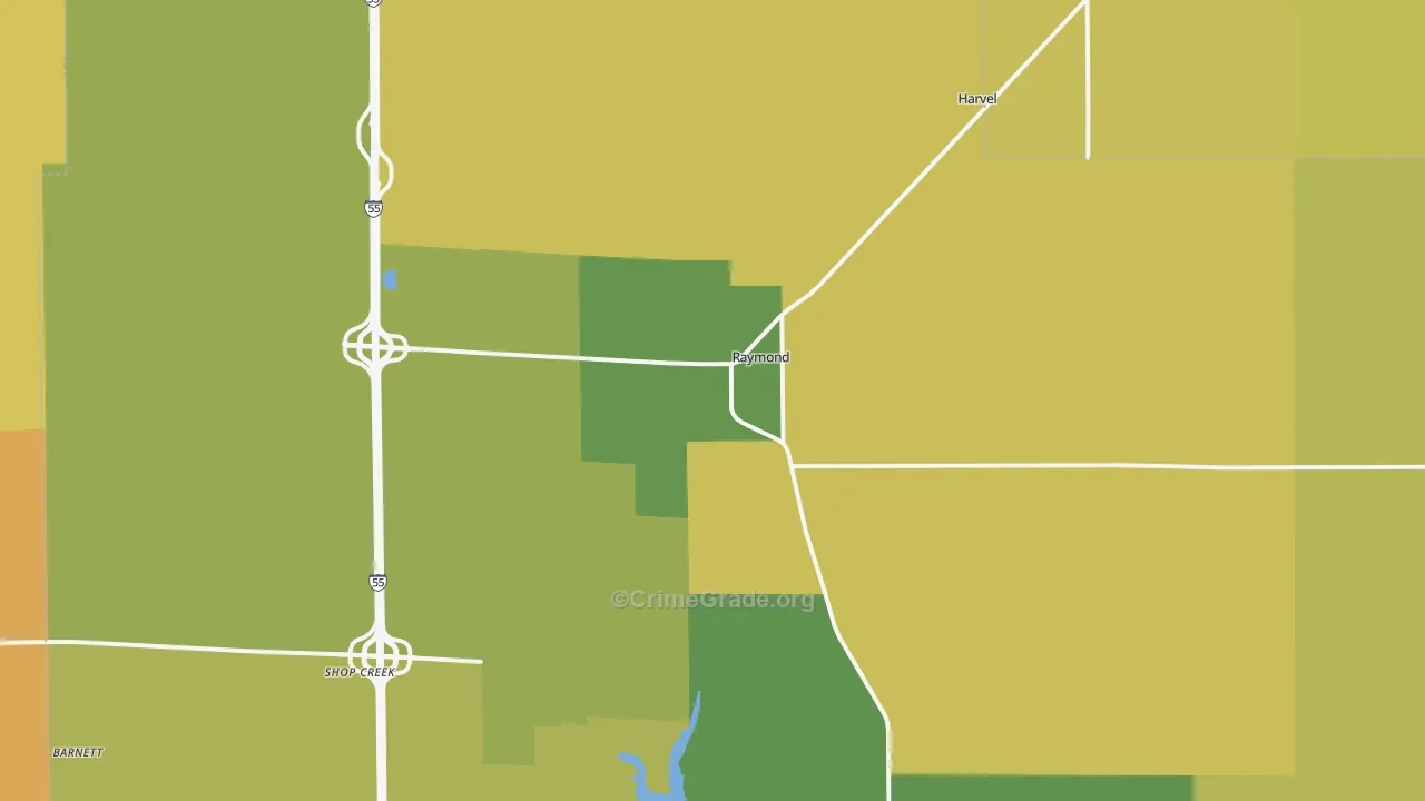Raymond, IL Map of Burglary Rates