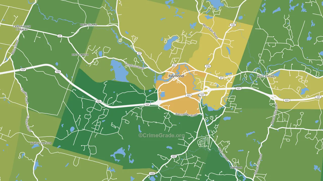 Raymond, NH Map of Burglary Rates