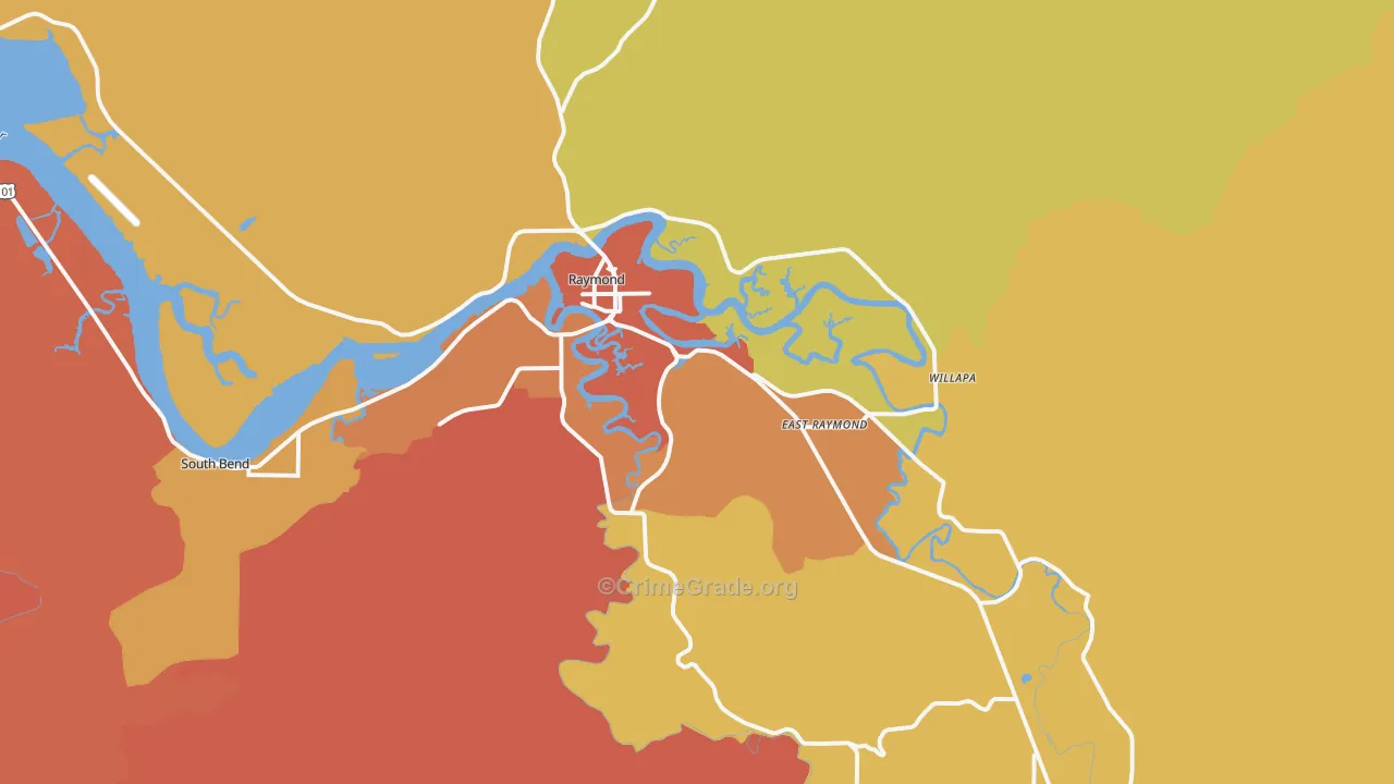 Raymond, WA Map of Burglary Rates