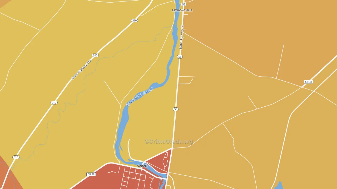 Raymondville, NY Map of Burglary Rates