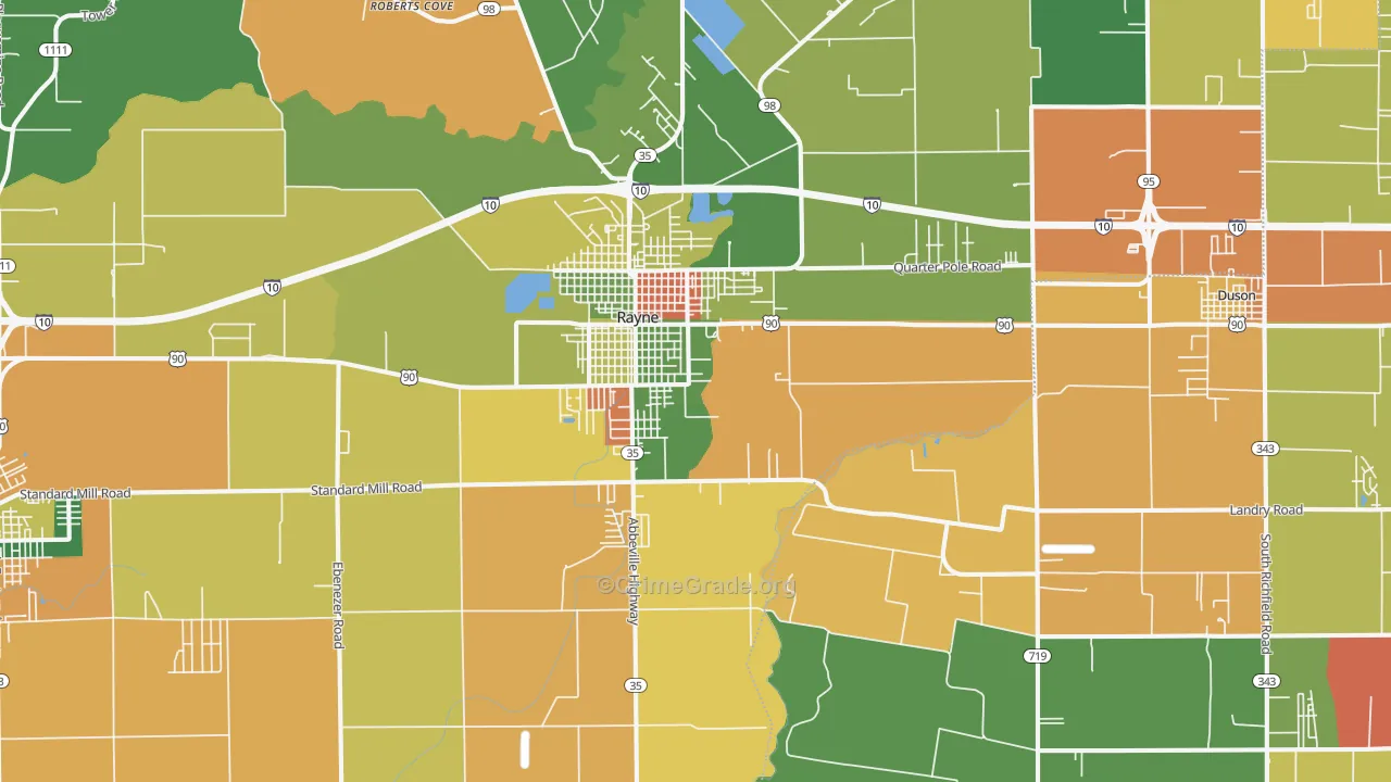 Rayne, LA Map of Burglary Rates