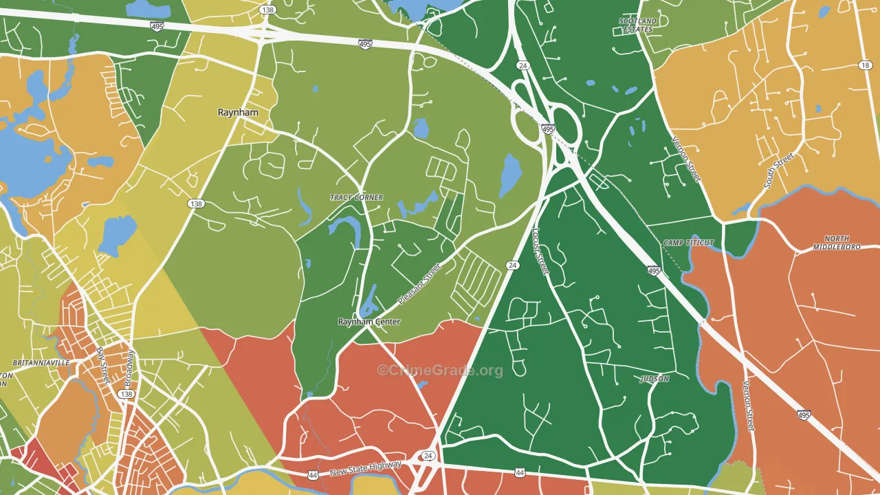 Raynham, MA Map of Burglary Rates