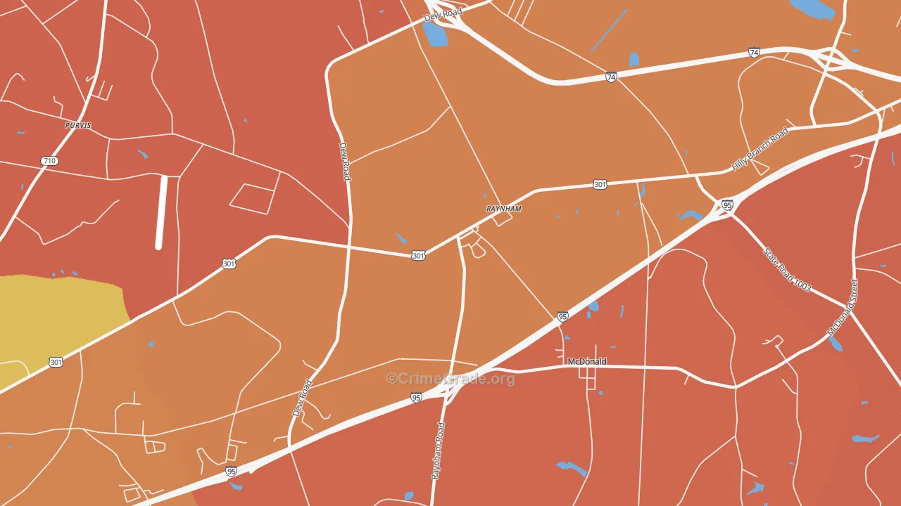 Raynham, NC Map of Burglary Rates