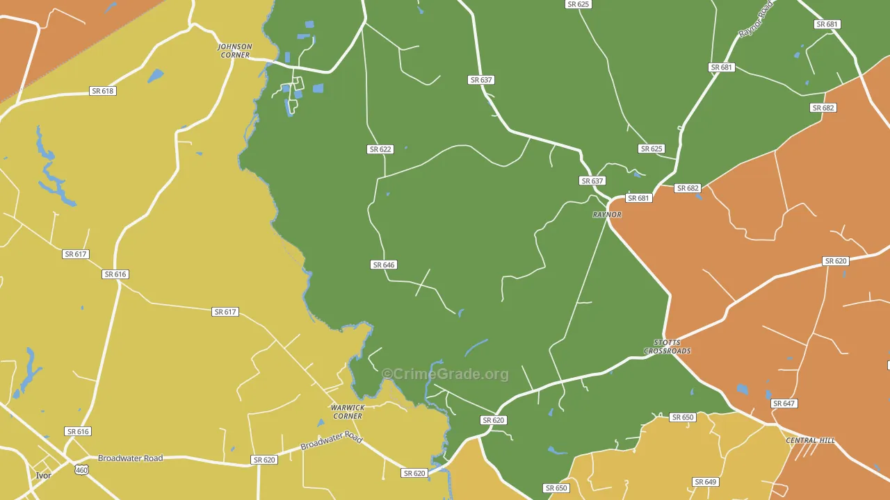 Raynor, VA Map of Burglary Rates