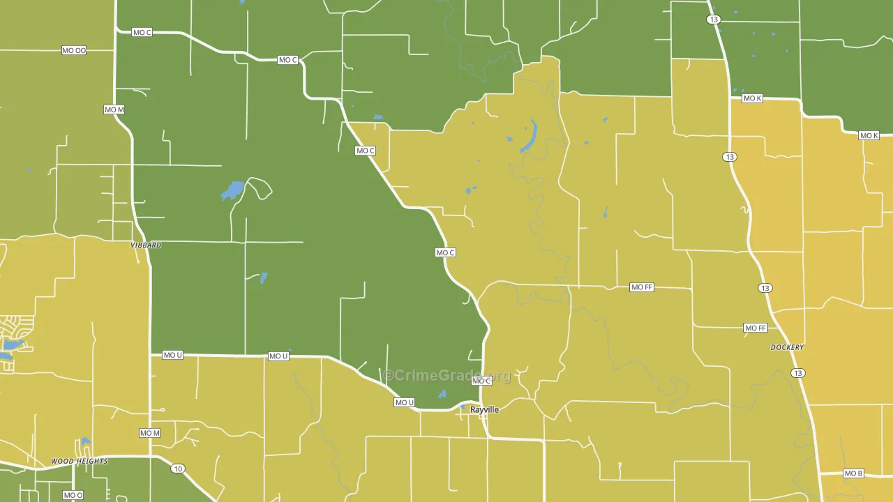 Rayville, MO Map of Burglary Rates
