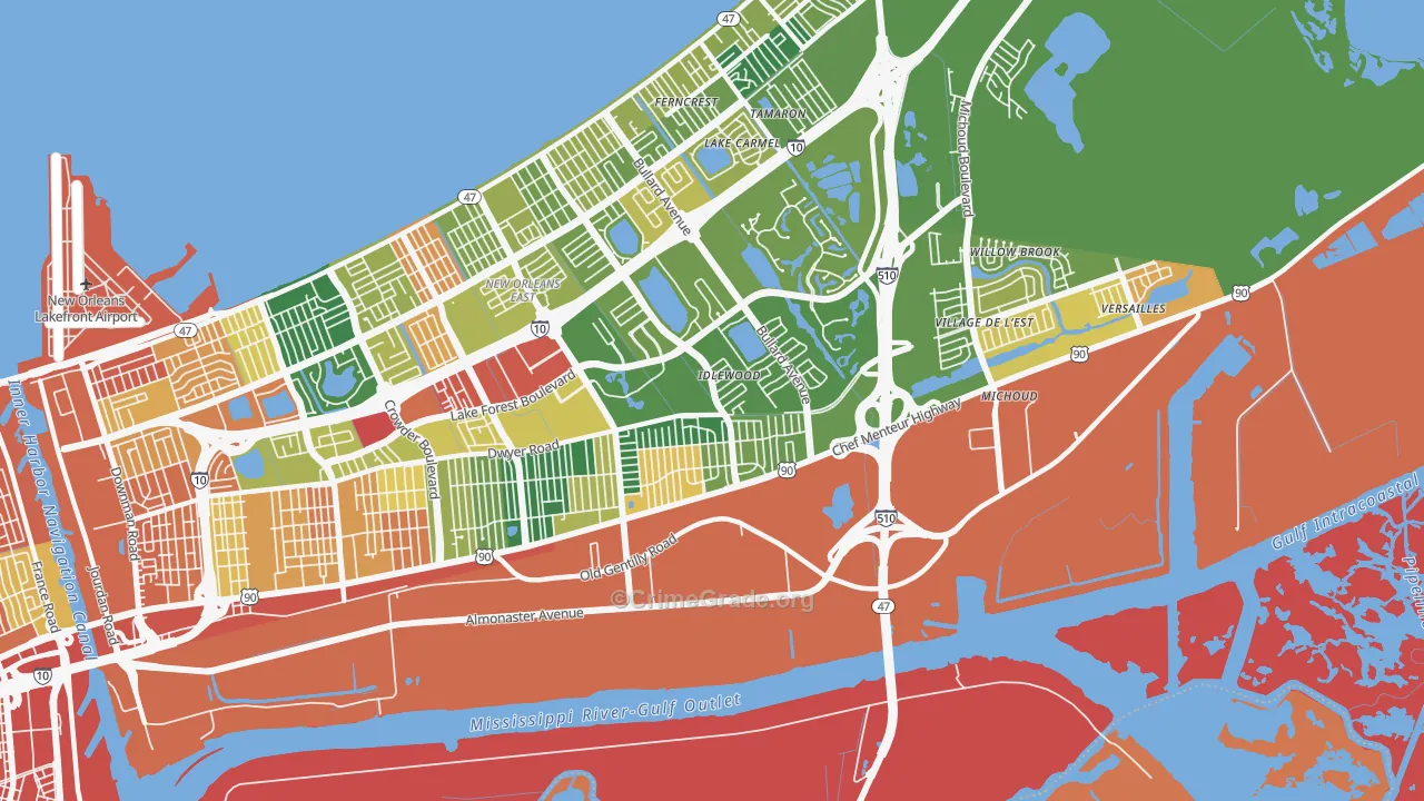Read Blvd East, New Orleans, LA Map of Burglary Rates