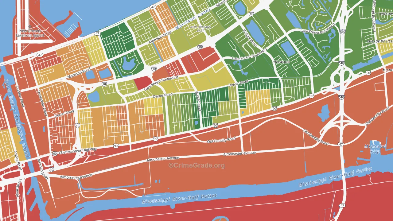 Read Blvd West, New Orleans, LA Map of Burglary Rates