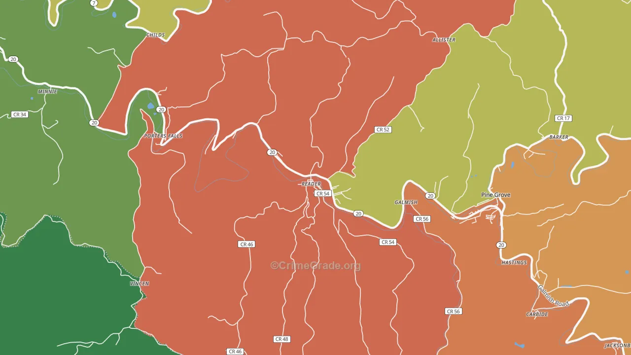 Reader, WV Map of Burglary Rates
