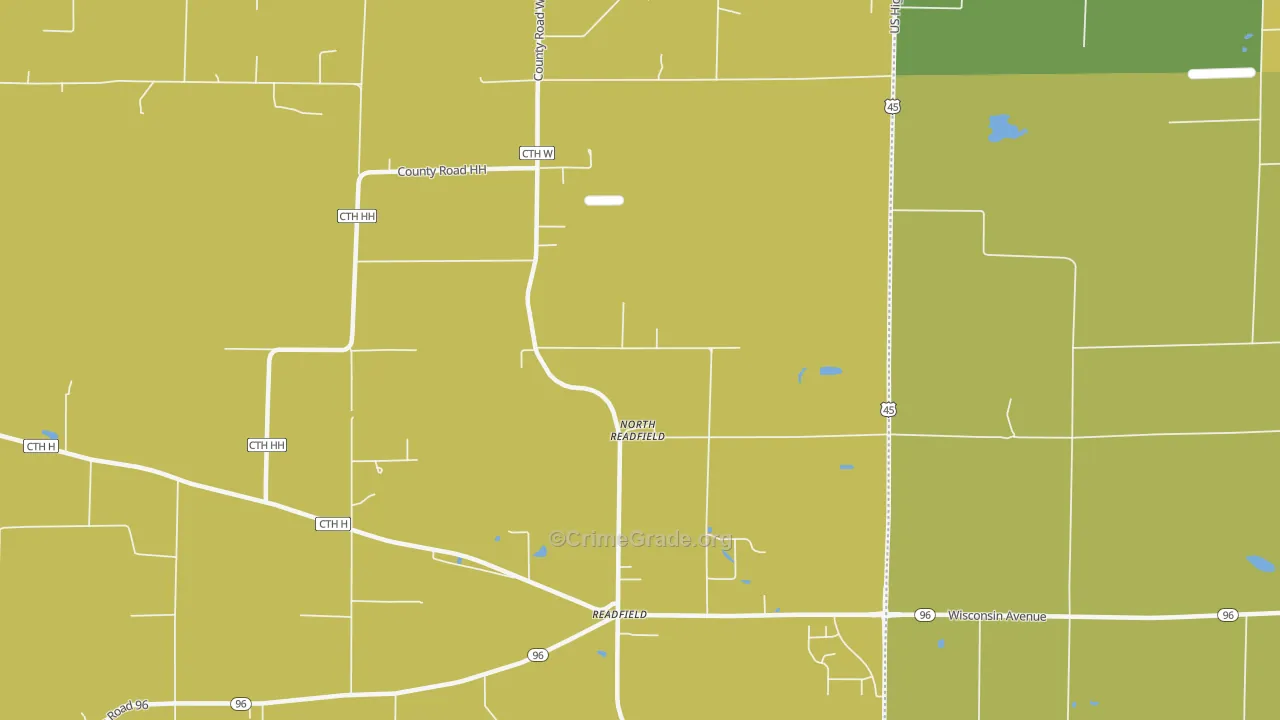 Readfield, WI Map of Burglary Rates