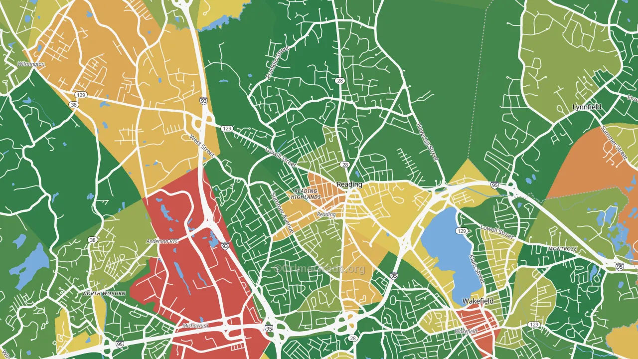 Reading, MA Map of Burglary Rates