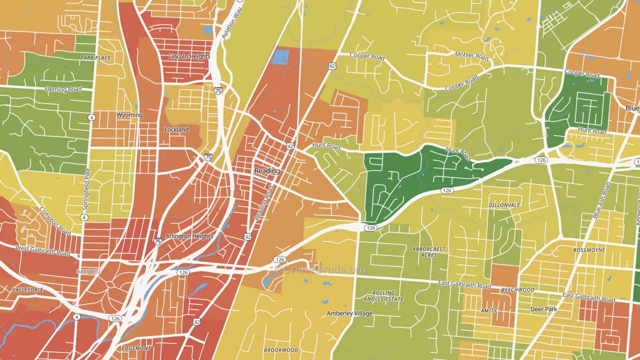 Reading, OH Map of Burglary Rates