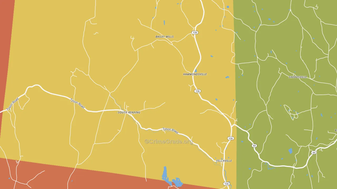 Reading, VT Map of Burglary Rates
