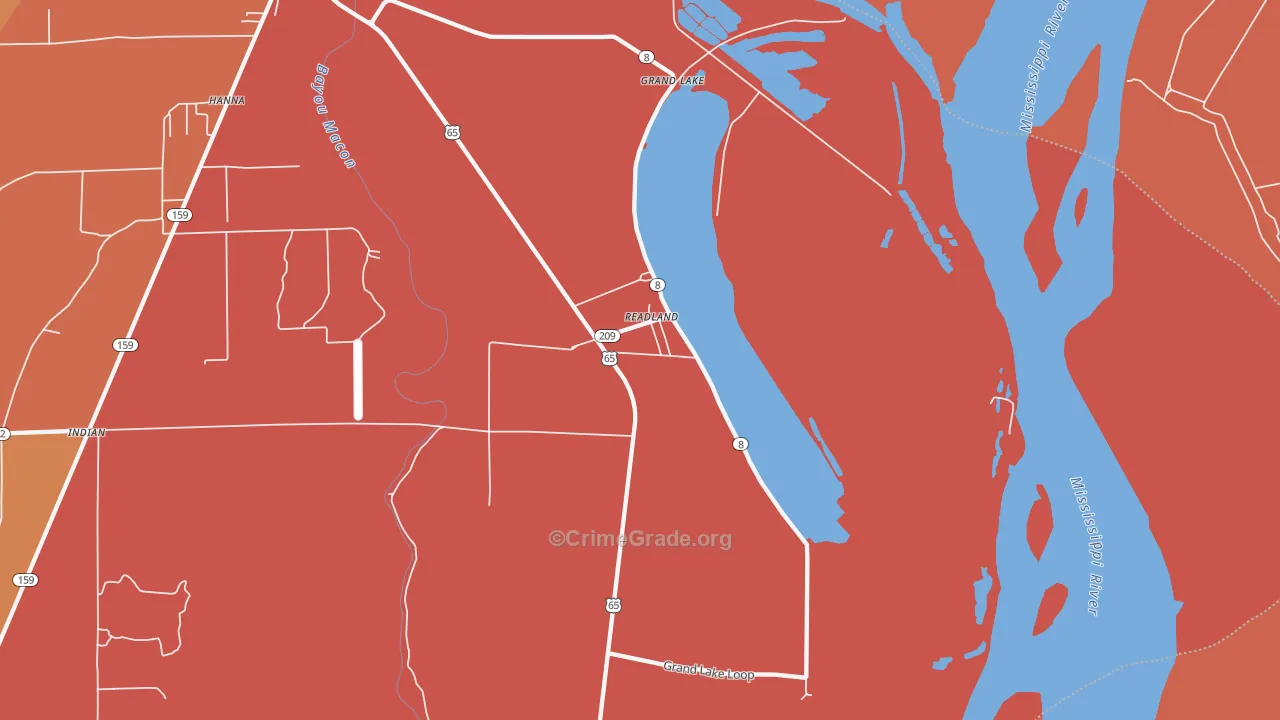 Readland, AR Map of Burglary Rates
