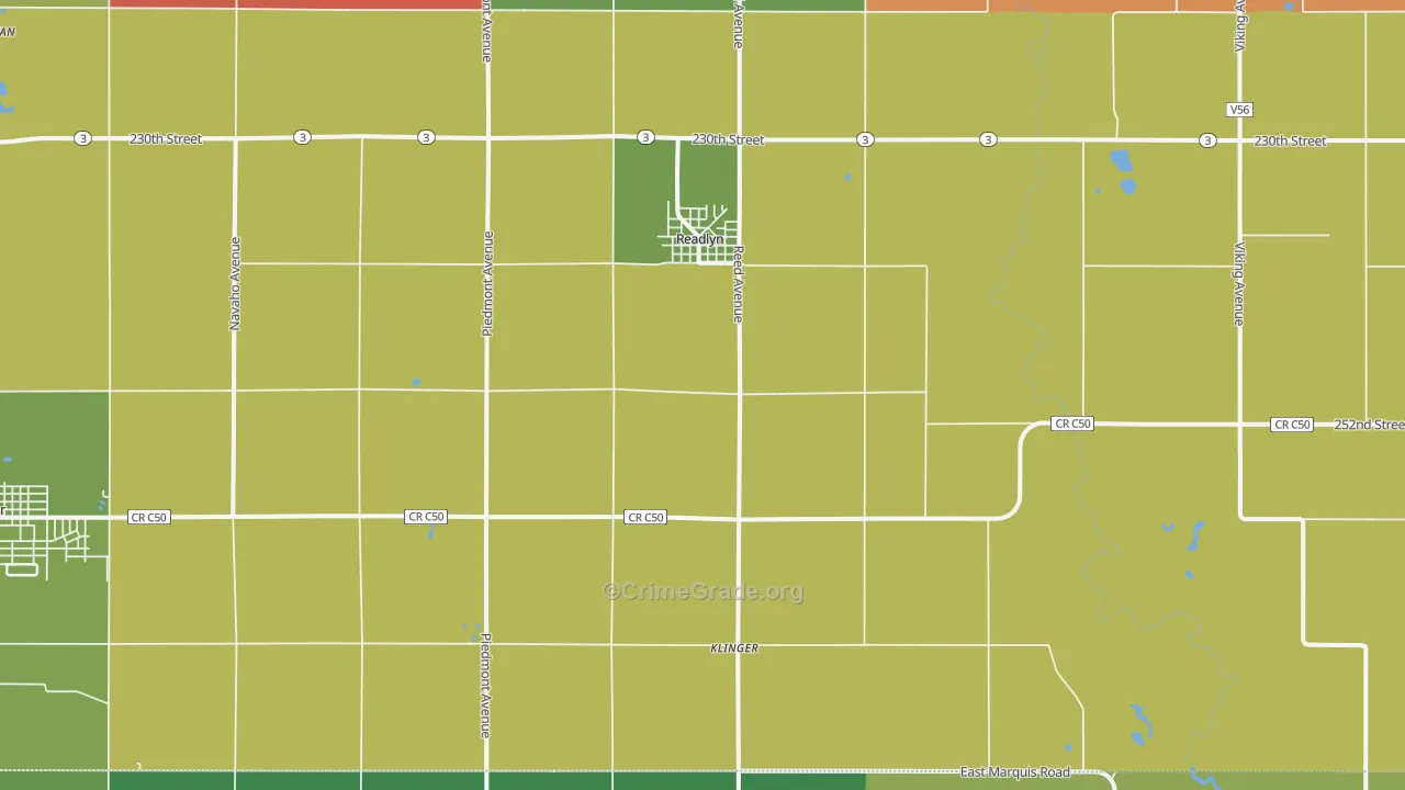 Readlyn, IA Map of Burglary Rates