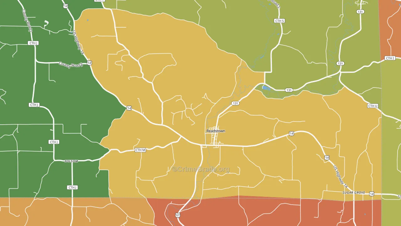 Readstown, WI Map of Burglary Rates