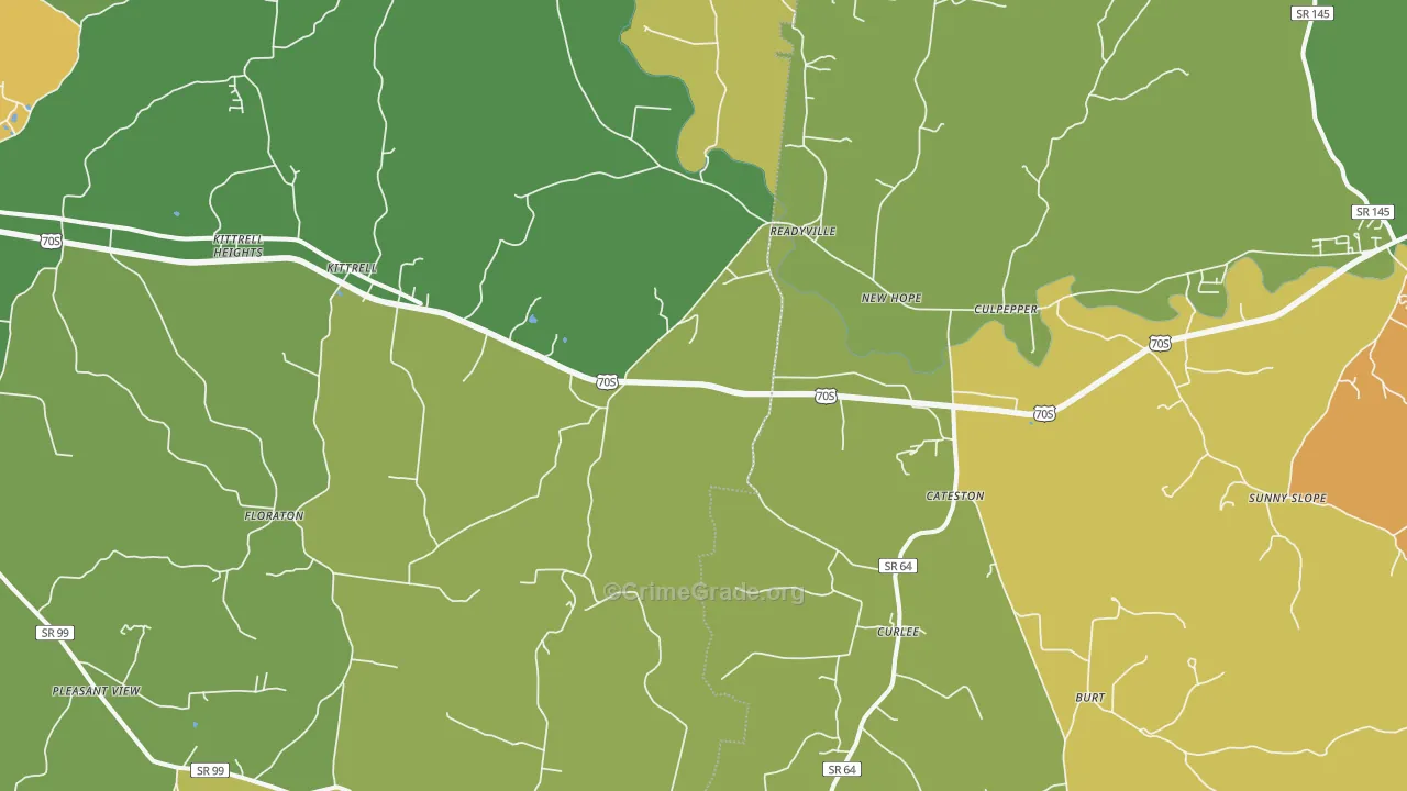 Readyville, TN Map of Burglary Rates