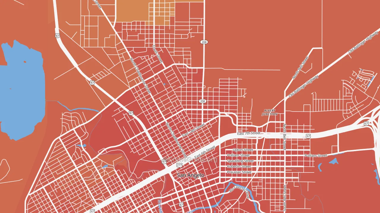 Reagan, San Angelo, TX Map of Burglary Rates