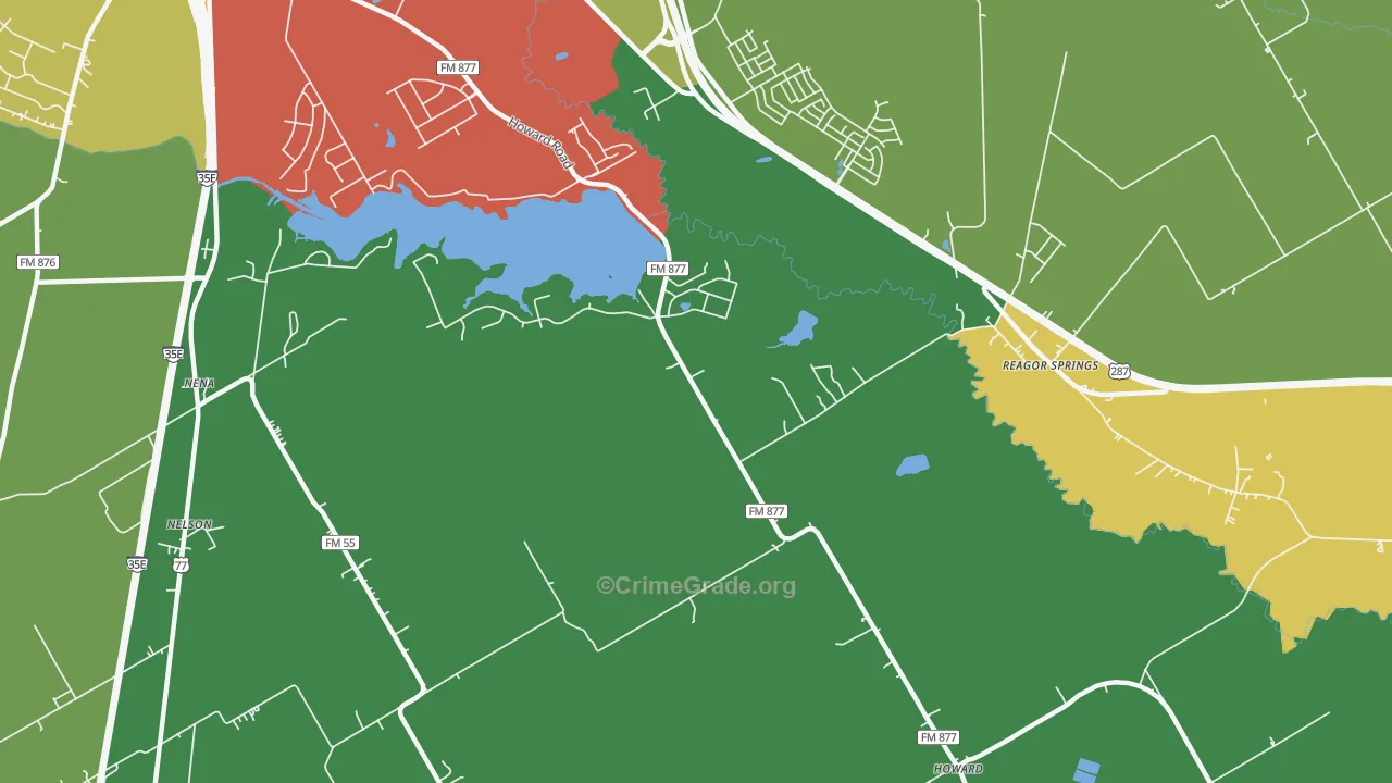 Reagor Springs, TX Map of Burglary Rates
