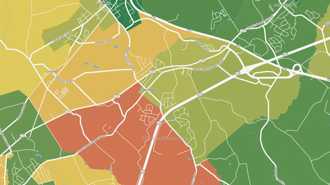 Reamstown, PA Map of Burglary Rates