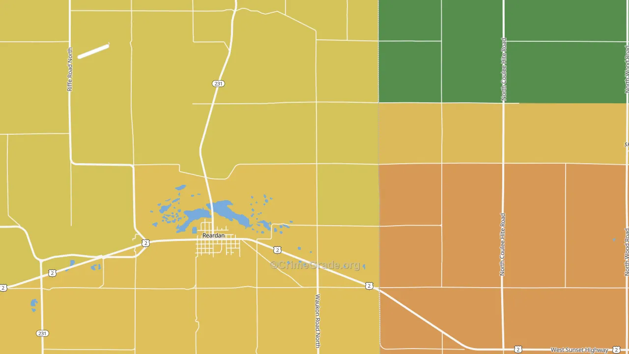Reardan, WA Map of Burglary Rates