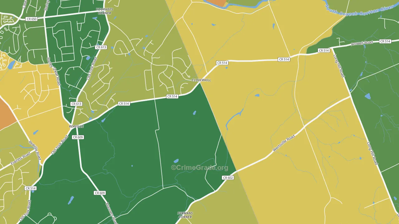 Reaville, NJ Map of Burglary Rates